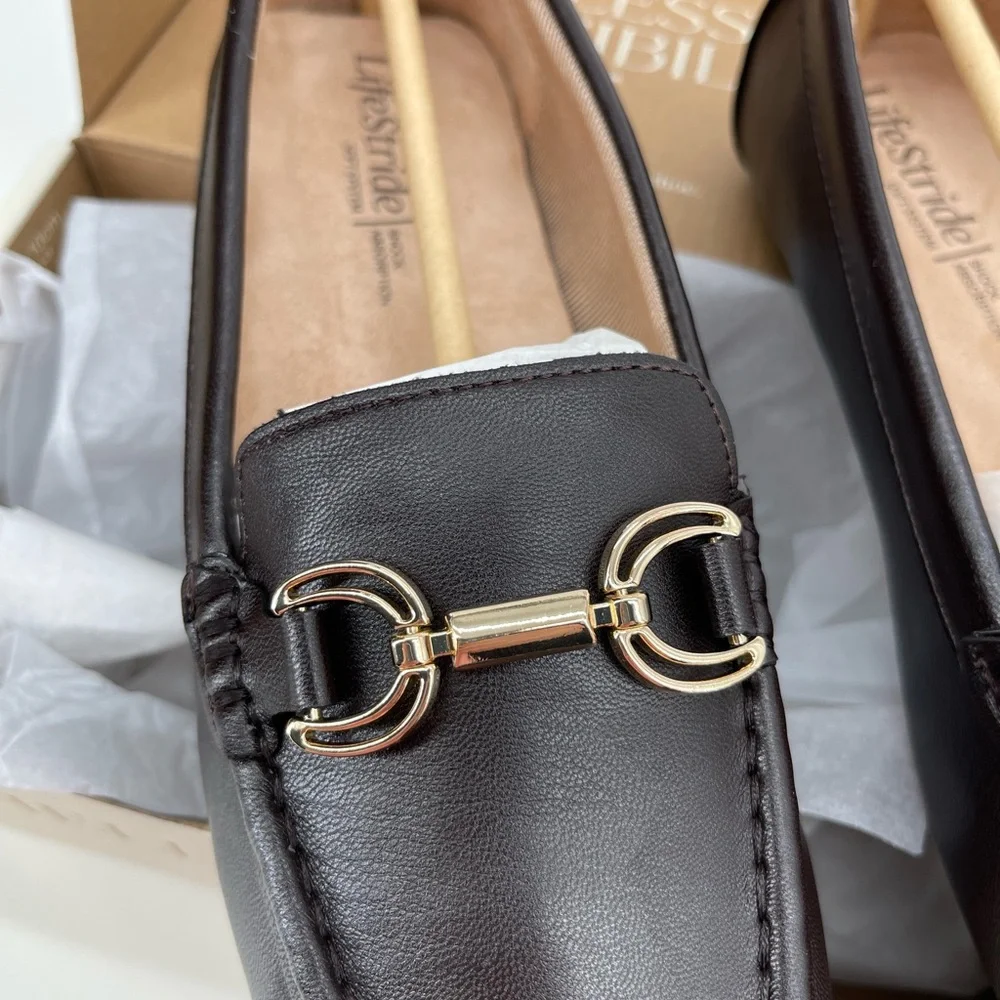 ⭐️Life Stride Women's Classic Riviera Dark Chocolate Loafers with Gold Accents